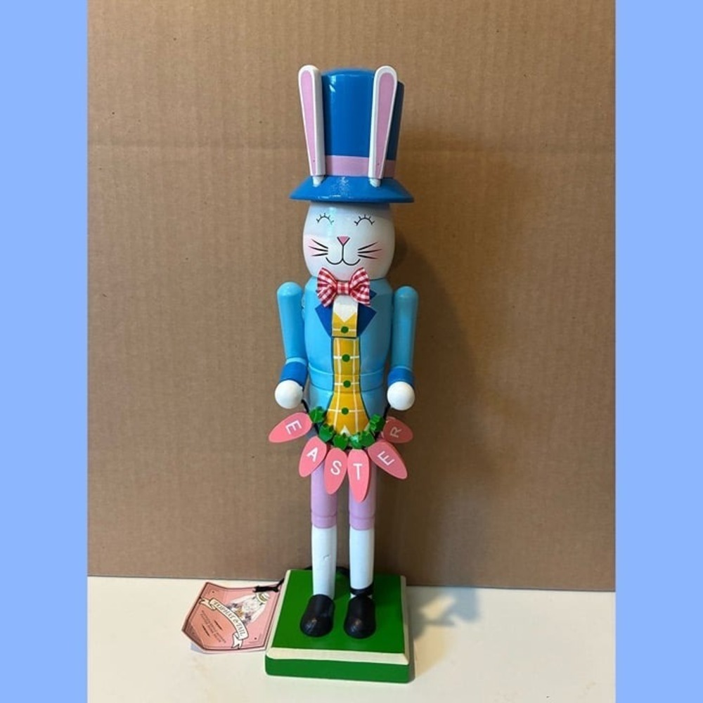 Tophat & Tail Easter Bunny Wooden Nutcracker with Top Hat & Bow tie NWT